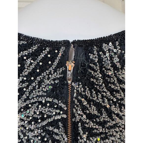 NAEEM KHAN RIAZEE BEADED COUTURE BLACK MINI DRESS - Picture 9 of 11